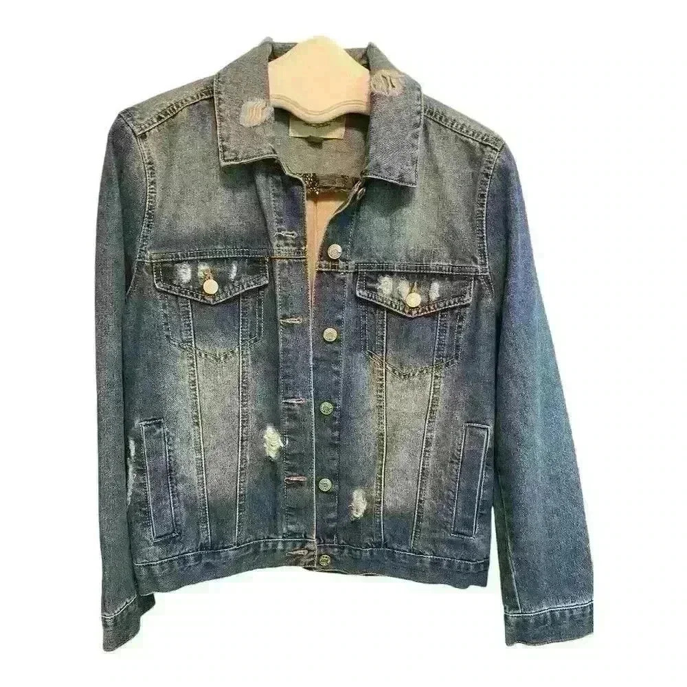 Ashely Vintage Charm Women's Denim Jacket Floral Back Blue Size S Casual